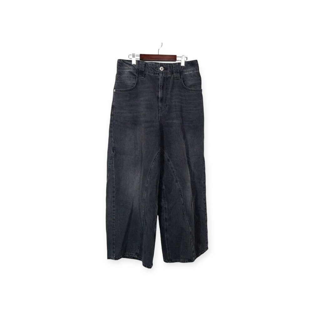 We The Free Black High Rise Barrel Leg Jeans SZ 27 Wide Leg Baggy Boho